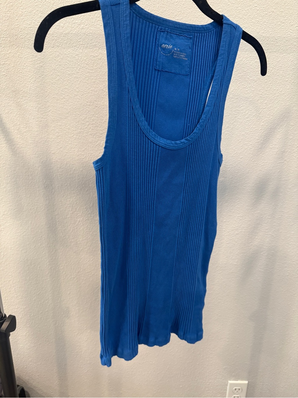 aerie Bright Blue Ribbed Scoop Tank
